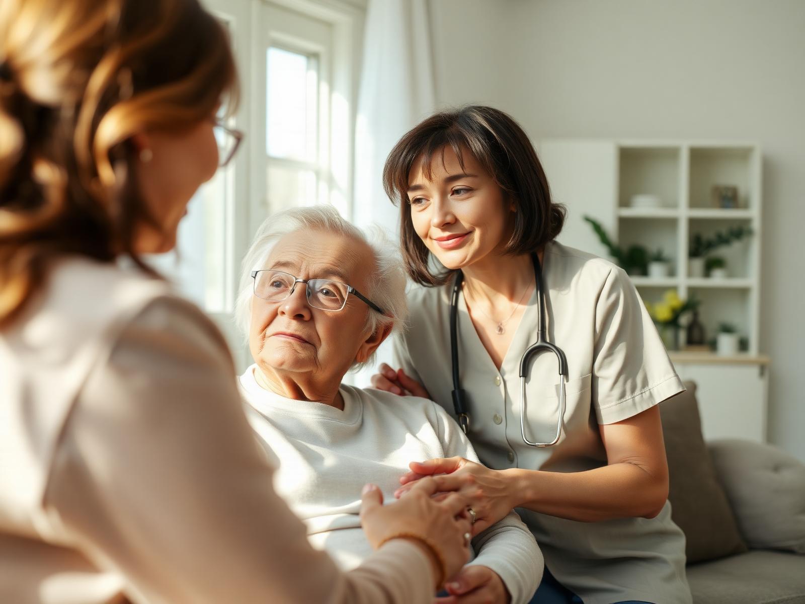 Caregiver listening to senior client